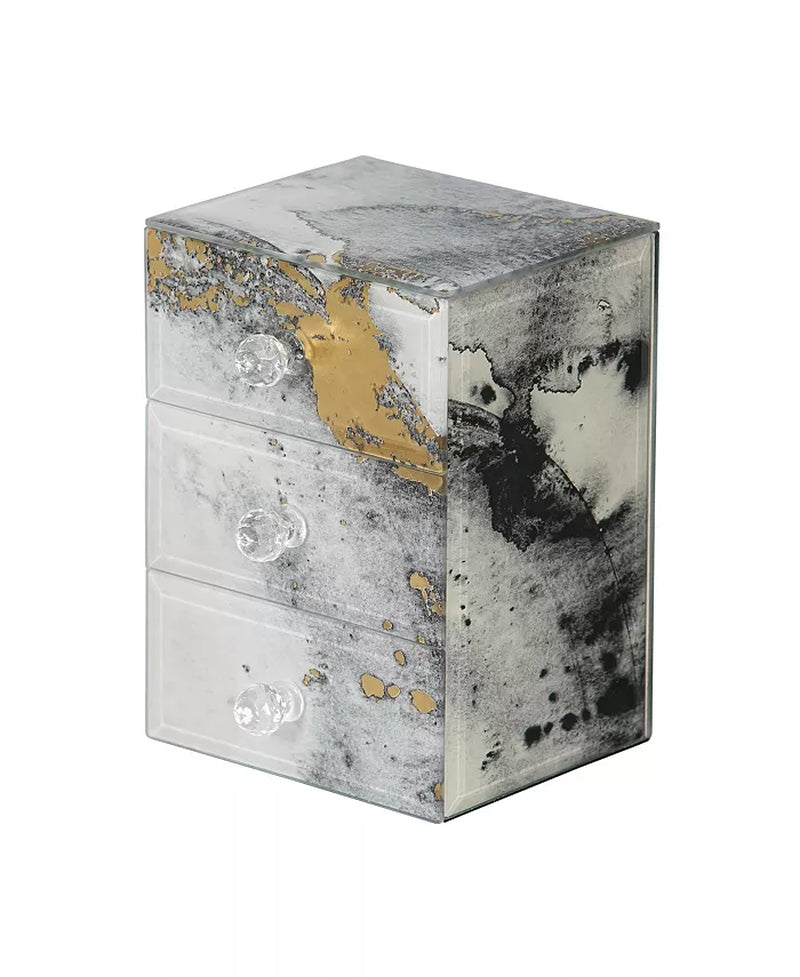 Maura Marbled Glass Jewelry Box with Gold Accents