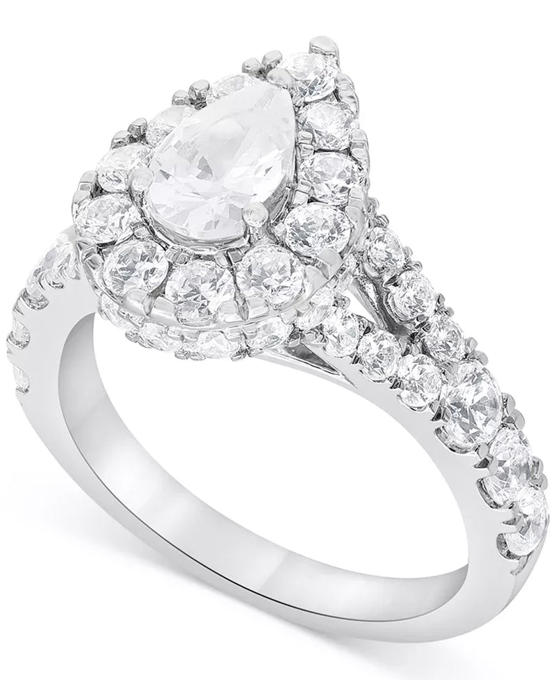 [14K, 4 Ct. T.W.] White Gold Diamond Pear Halo Bridal Set