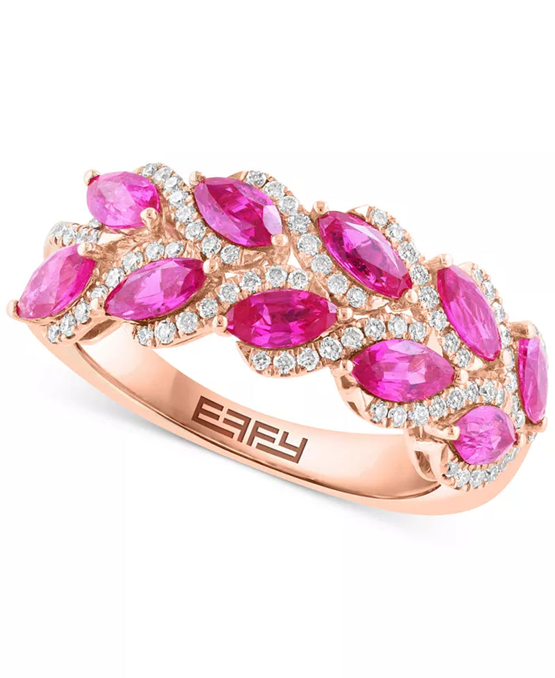 [14K] Rose Gold Statement Featuring Marquise-Cut Ruby (1-5/8 Ct. T.W.) & Diamonds (1/3 Ct. T.W.) Ring