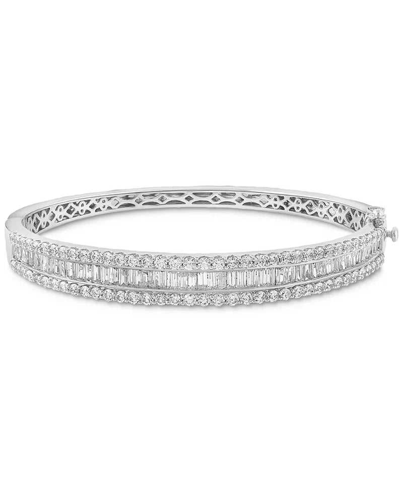 [14K, 5 Ct. T.W.] White Gold Diamond Baguette & Round Bangle Bracelet