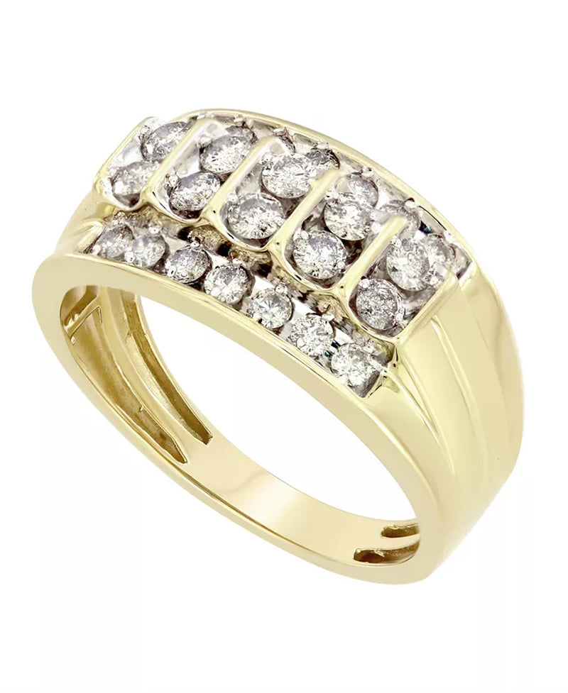 [10K, 1 Ct. T.W] Gold Men's Diamond Cluster Ring