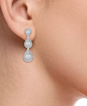 [14K, 1-1/2 Ct. T.W.] White Gold Diamond Baguette & Round Triple Teardrop Cluster Drop Earrings