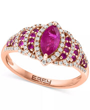 [14K] Rose Gold  Ruby (7/8 Ct. T.W.) & Diamond (7/8 Ct. T.W.) Marquise Halo Statement Ring