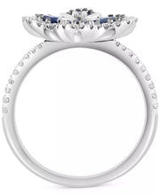 EFFYÂ® Blue Sapphire (3/4 Ct. T.W.) & Diamond (1/3 Ct. T.W.) Flower Statement Ring in 14K White Gold