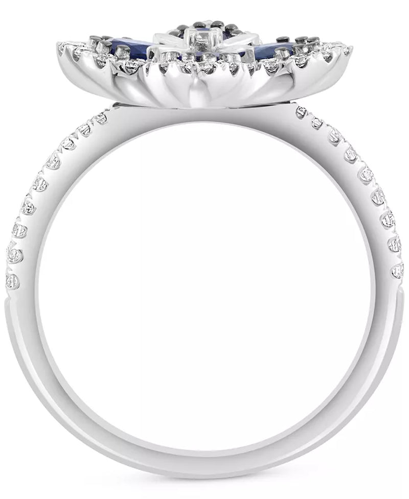 EFFYÂ® Blue Sapphire (3/4 Ct. T.W.) & Diamond (1/3 Ct. T.W.) Flower Statement Ring in 14K White Gold