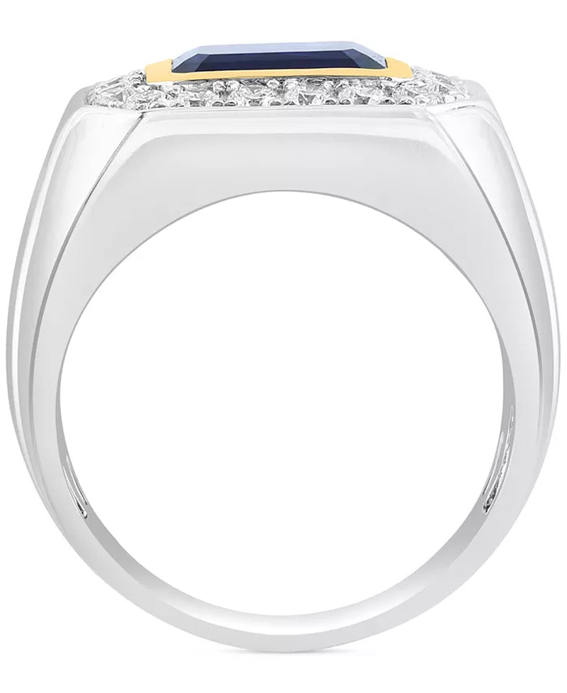 [14K, 3-1/3 Ct. T.W.] Two-Tone Gold Lab Grown Sapphire & Diamond Halo Ring 