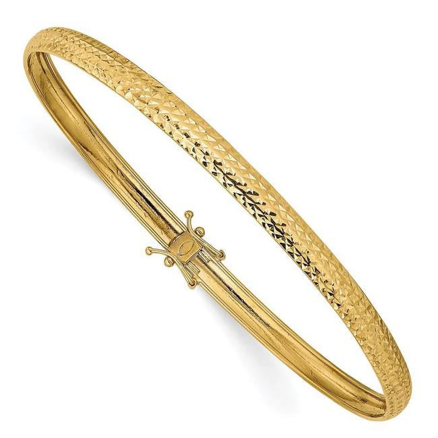 [14K, 4.25 mm] Yellow Gold Polished Diamond-Cut Flexible Bangle Bracelet