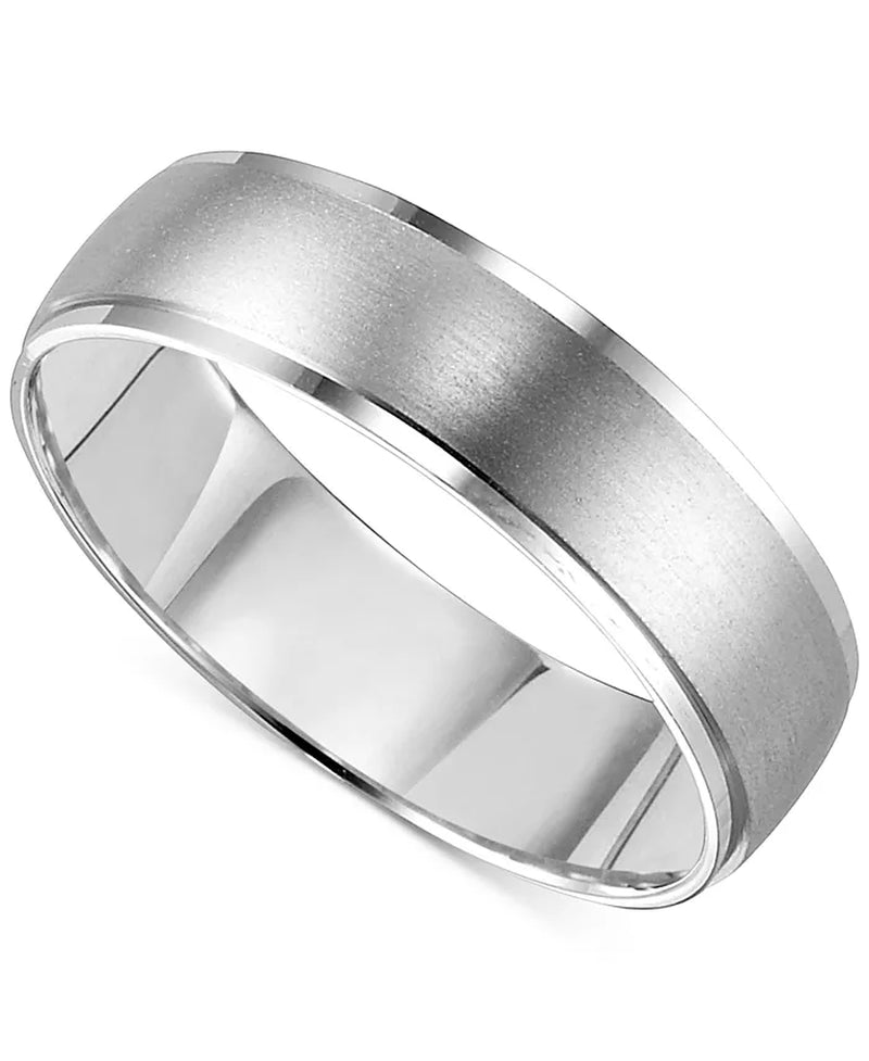 Platinum Men's Low Dome Brushed Finish Comfort Fit Wedding Band