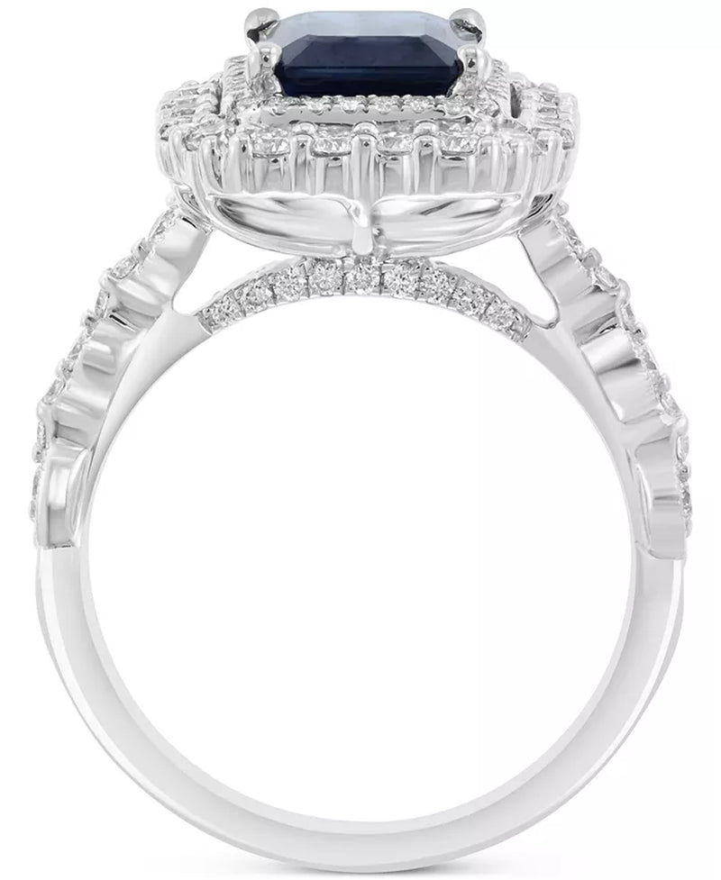 EFFYÂ® Emerald-Cut Blue Sapphire (2-3/8 Ct. T.W.) & Diamond (7/8 Ct. T.W.) Double Halo Ring in 14K White Gold