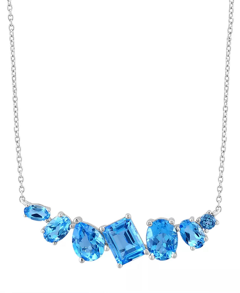 [14K, 6-1/10 Ct. T.W.]  White Gold Blue Topaz Multi-Cut 18" Collar Necklace