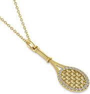 [14K, 0.48Ct] Gold Diamond Accented Tennis Racket Pendant Necklace