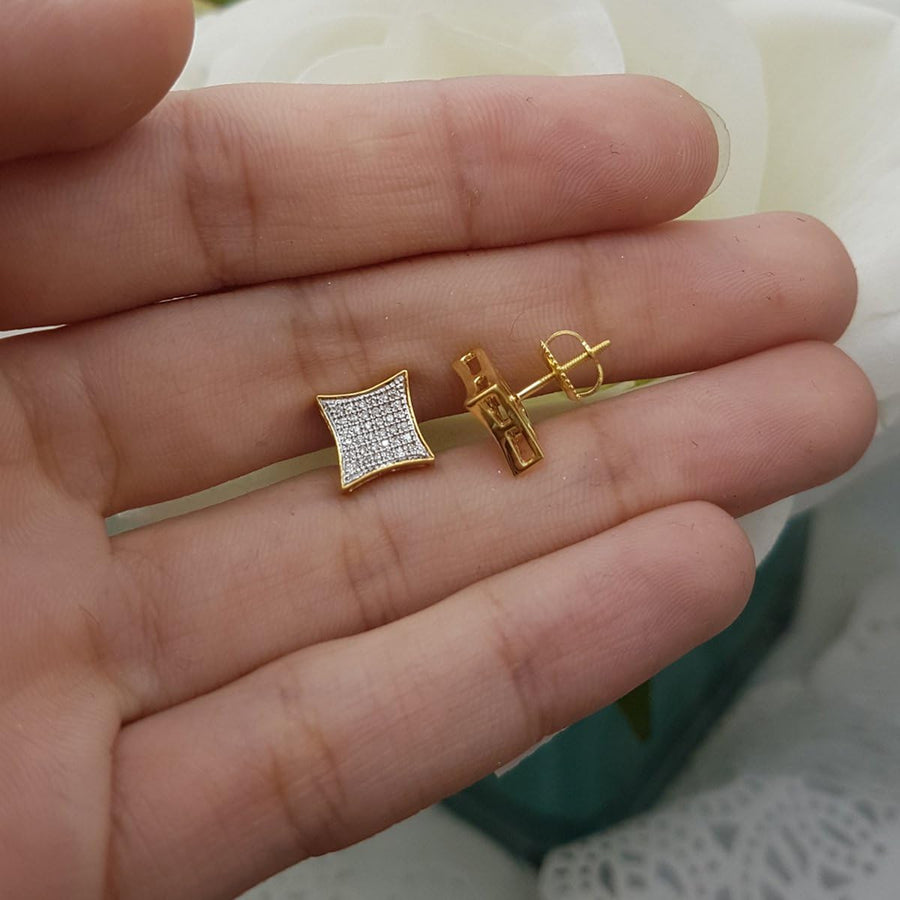[10K, 0.20K Ctw] Yellow Gold White Diamond Iced Stud Earrings