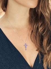 [10K, 1.41 Cttw] Yellow Gold Sterling Silver Blue Tanzanite Pendant Necklace