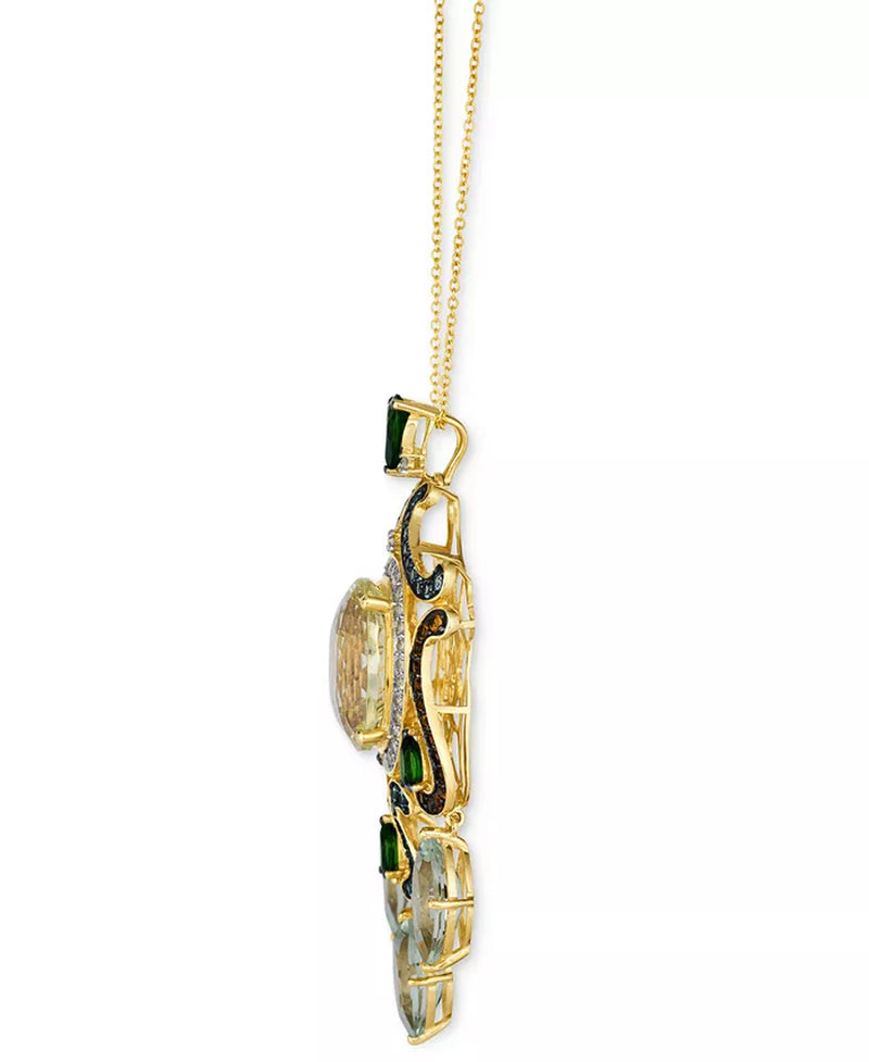[14K, 15-1/2 Ct. T.W.] Gold Multi-Gemstone Swirl Halo & Briolette Necklace