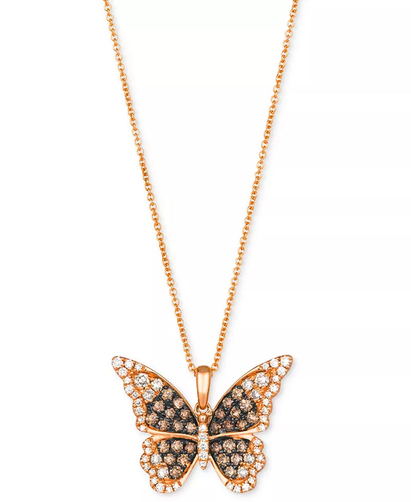 [14K, 3/4 Ct. T.W.] Rose Gold  Chocolate Diamond & Vanilla Diamond Butterfly Pendant