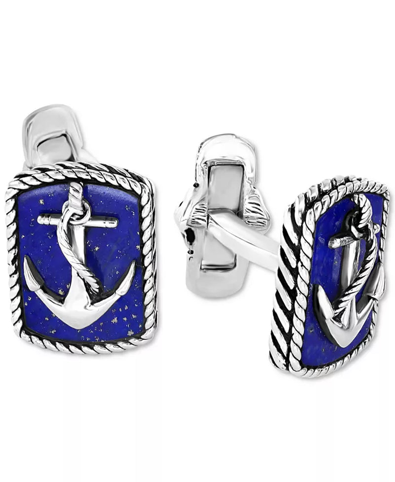 Mens Sterling Silver Lapis Lazuli Anchor Cufflinks