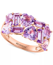 [14K] Rose Gold  Amethyst (7/8 Ct. T.W.) & Pink Amethyst (4 Ct. T.W.) Heart & Baguette Cluster Ring