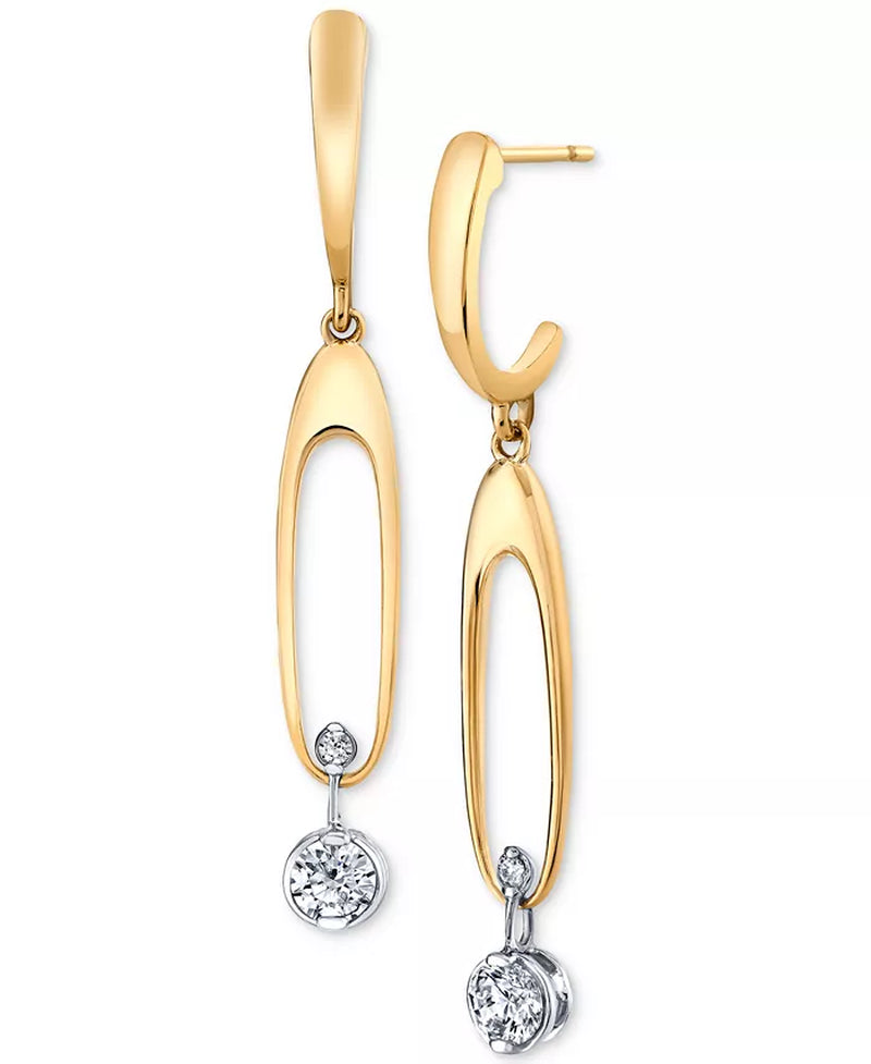 [14K, 1/2 Ct. T.W] Yellow & White Gold Diamond Drop Earrings