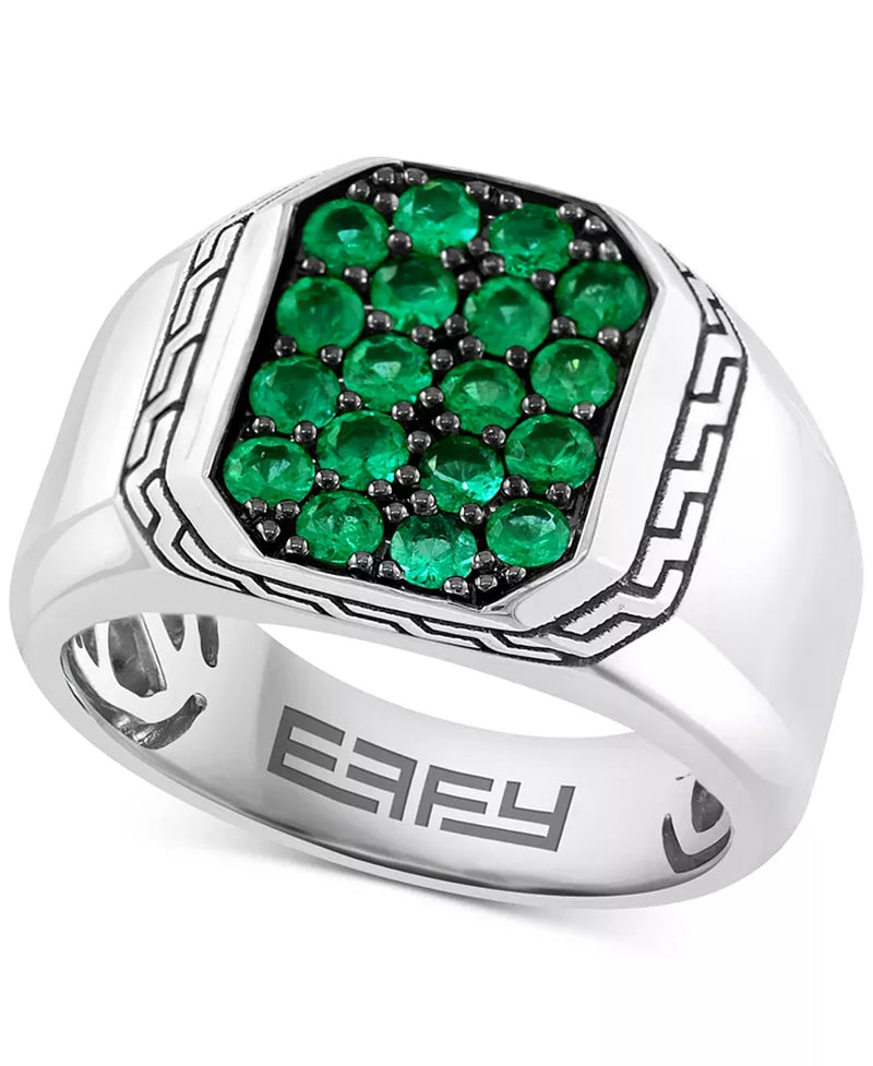 EFFY® Men'S Emerald (3/4 Ct. T.W.) Cluster Ring in Sterling Silver