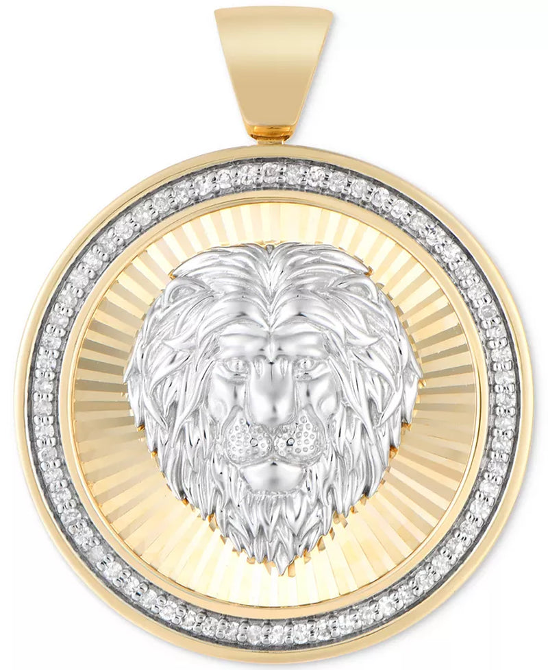 [10K, 1/4 Ct. T.W.] Gold Diamond Lion Sunray Disc Pendant