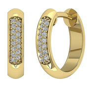 [14K, 0.15 Ct] Yellow Gold Hoops Earrings With Natural Round Diamonds