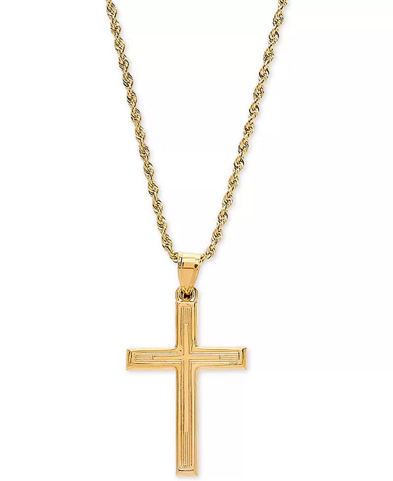 [14K] Gold Engraved Cross 20" Pendant Necklace