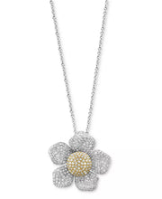 [14K, 1-3/8 Ct. T.W.] Two-Tone Gold Diamond Pavé Flower 18" Pendant