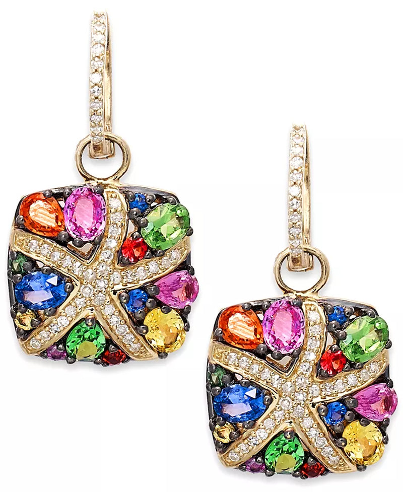 [14K] Gold Multicolor Sapphire (3-1/3 Ct. T.W.) & Diamond (1/4 Ct. T.W.) Starfish Earrings