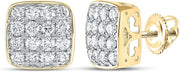 [14K, 1-1/2 Cttw] Yellow Gold Mens Round Diamond Square Stud Earrings 