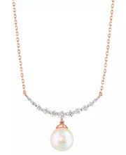 [14K, 1/6 Ct. T.W.] Rose Gold Cultured Akoya Pearl (6Mm) & Diamond Collar Necklace