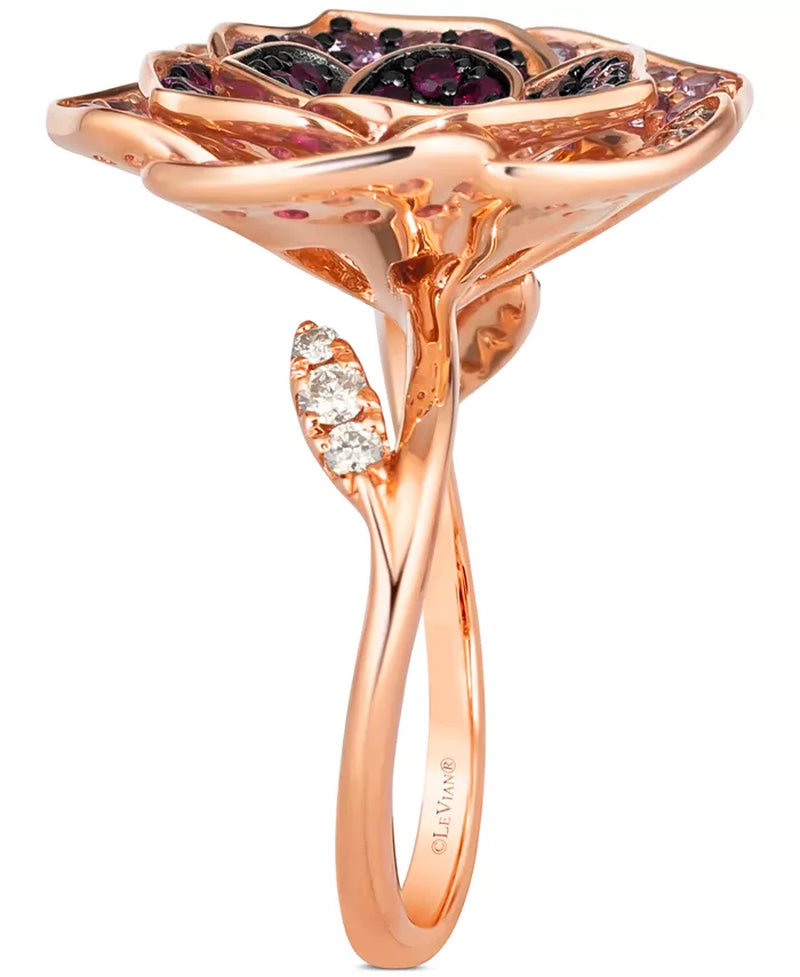 [14K] Rose Gold Multicolor Sapphire (1-5/8 Ct. T.W.) & Nude Diamond (1/8 Ct. T.W.) Flower Ring