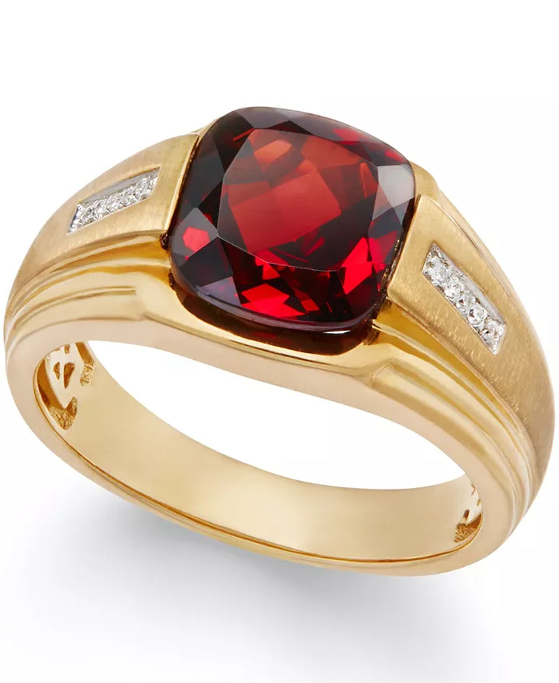 [10K, 5 Ct. T.W.] Gold Men's Garnet & Diamond Accent Ring