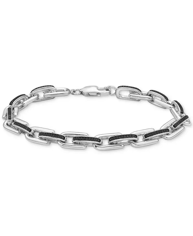 [1/2 Ct. T.W.] Men's Sterling Silver Black Diamond Link Bracelet