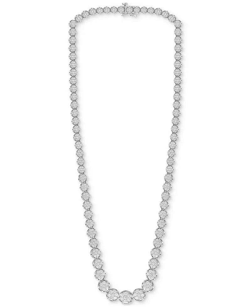 [14K, 5 Ct. T.W.] White Gold Diamond Cluster Necklace