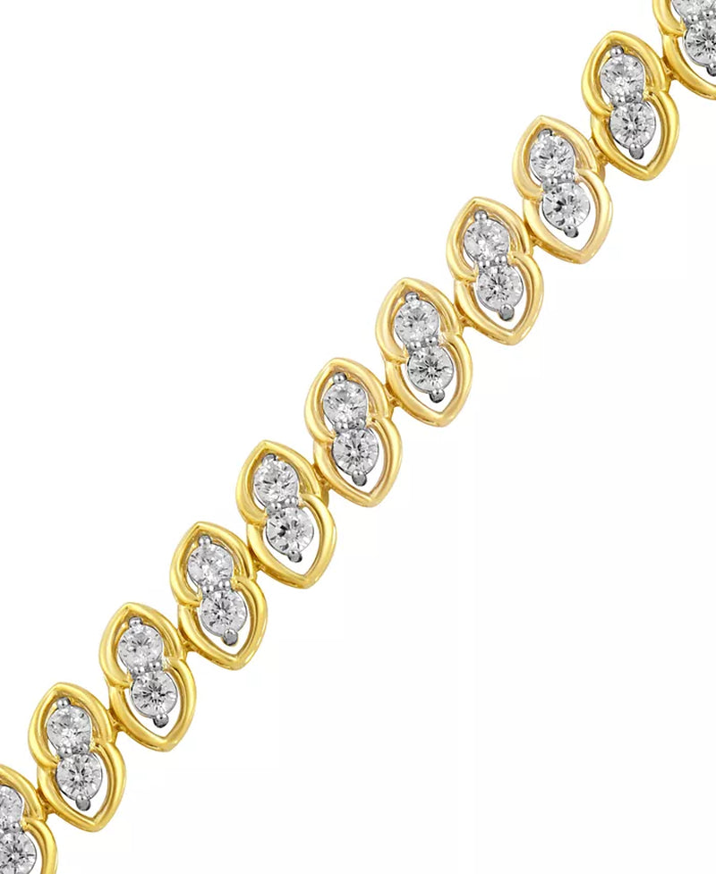 [2 Ct. T.W.] 10K Gold Two-Stone Diamond Link Bracelet