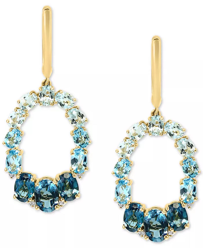 [14K] Gold Multi-Topaz (7-1/5 Ct. T.W.) & Diamond (1/20 Ct. T.W.) Dangle Hoop Drop Earrings