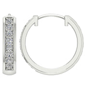 [14K, 0.30 Ct] White Gold Inout Side Hoop Natural Diamond Earrings