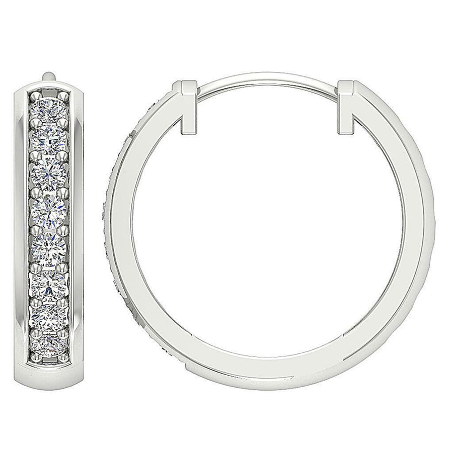 [14K, 0.30 Ct] White Gold Inout Side Hoop Natural Diamond Earrings