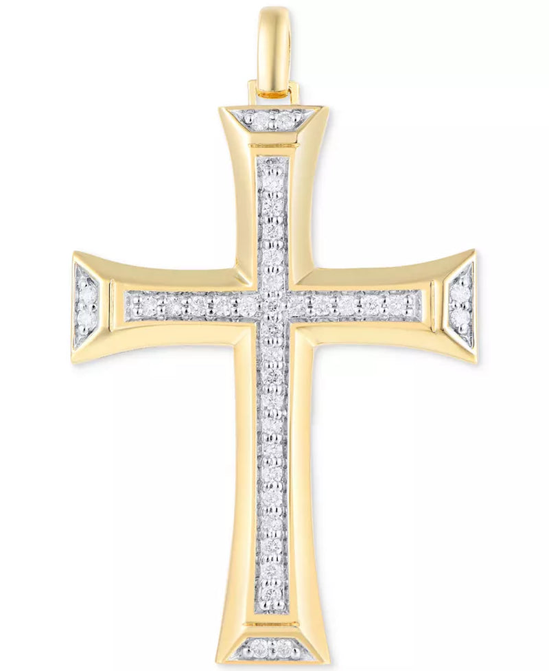 [10K, 1/2 Ct. T.W.] Gold Diamond Flared Cross Pendant