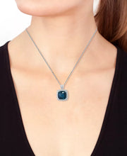 [14K] White Gold  London Blue Topaz (11-3/4 Ct. T.W.) & Diamond (7/8 Ct. T.W.) Halo Necklace