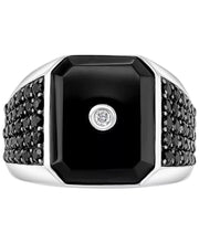 EFFY® Men'S Onyx, Black Spinel & Diamond (1/20 Ct. T.W.) Ring in Sterling Silver