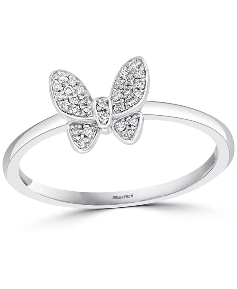 [14K, 1/10 Ct. T.W.] Gold-Plated Sterling Silver Diamond Butterfly Ring