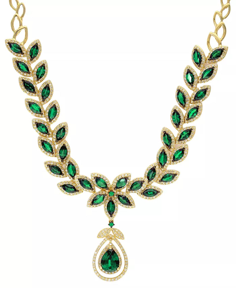 [14K] Brasilica Emerald (11-3/4 Ct. T.W.) and Diamond (2-3/4 Ct. T.W.) Pendant Necklace