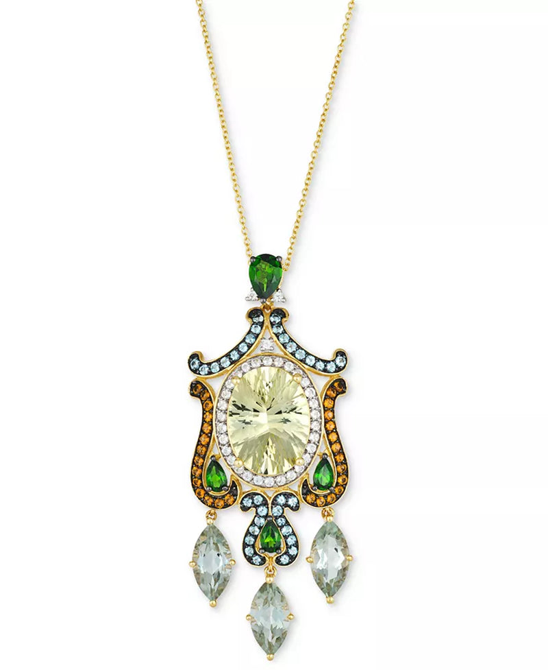 [14K, 15-1/2 Ct. T.W.] Gold Multi-Gemstone Swirl Halo & Briolette Necklace