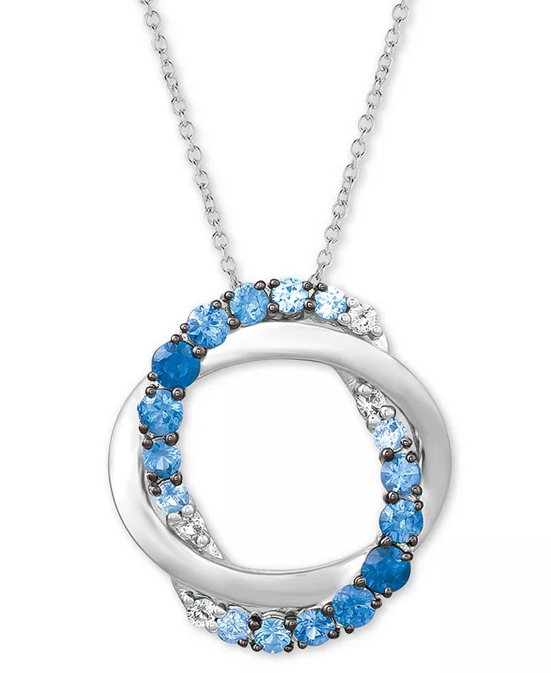 [14K] White Gold Blueberry Layer Cake Blueberry Sapphires (1 Ct. T.W.) & Vanilla Sapphires (1/10 Ct. T.W.) 20" Pendant