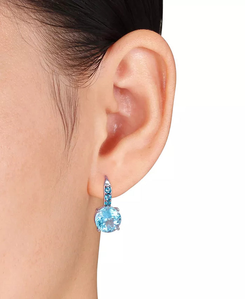 [15-1/4 Ct.T.W.] Unisex Sterling Silver Blue Topaz Drop Earrings