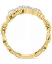 [14K, 1/4 Ct. T.W.] Gold Diamond Baguette & Round Chain Link Double Ring