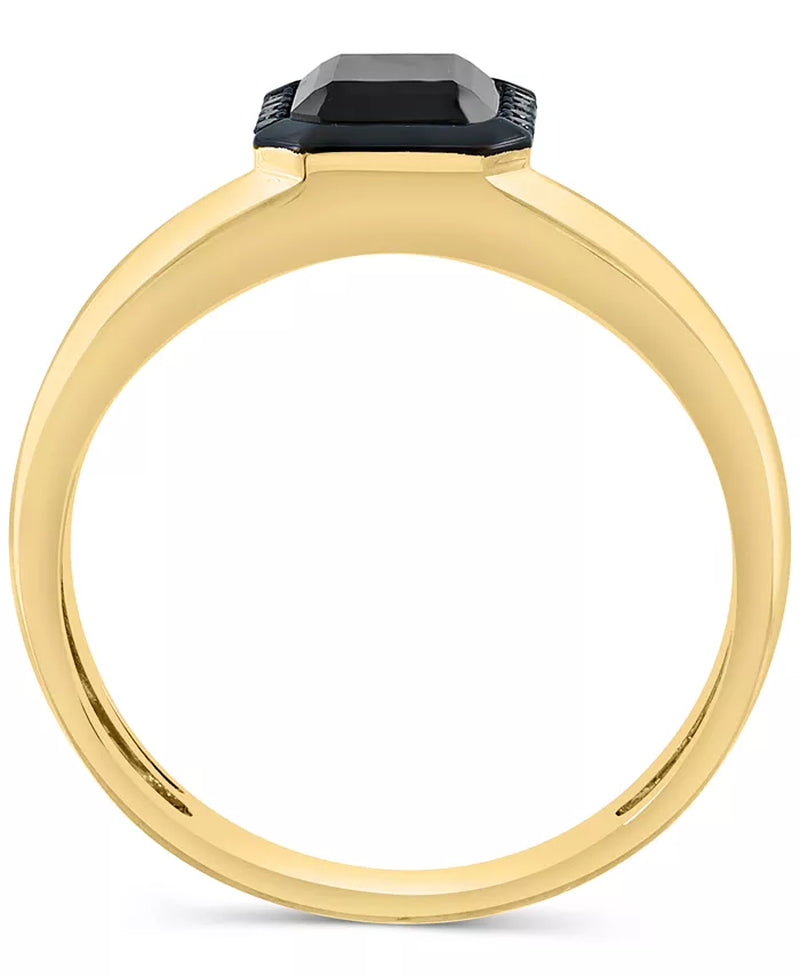 [14K,1/20 Ct. T.W.] Men's Onyx & Black Diamond Halo Ring