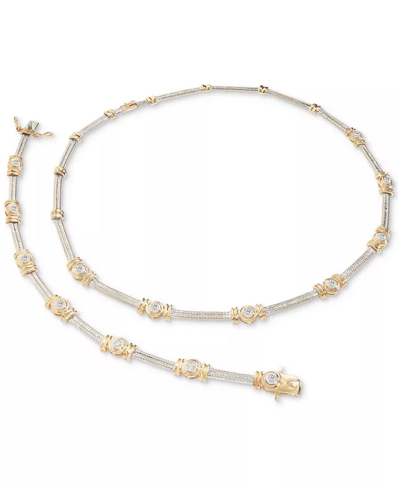 [14K, 1 Ct. T.W.] White & Yellow Gold Diamond Necklace