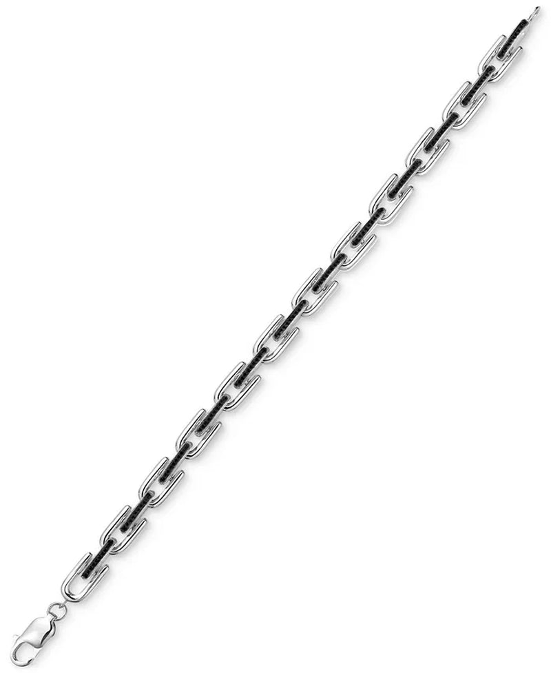 [1/2 Ct. T.W.] Men's Sterling Silver Black Diamond Link Bracelet